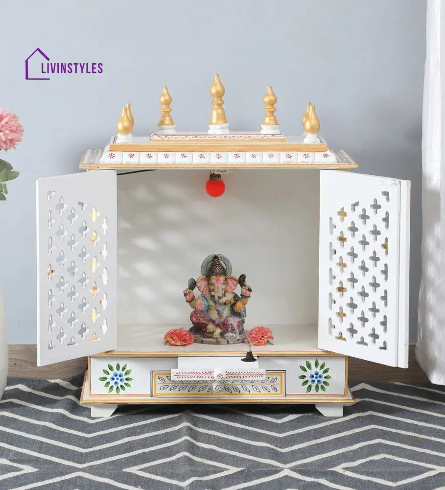 Multicolor Sheesham Wood & MDF Pooja Mandir With Door, - Ouch Cart 