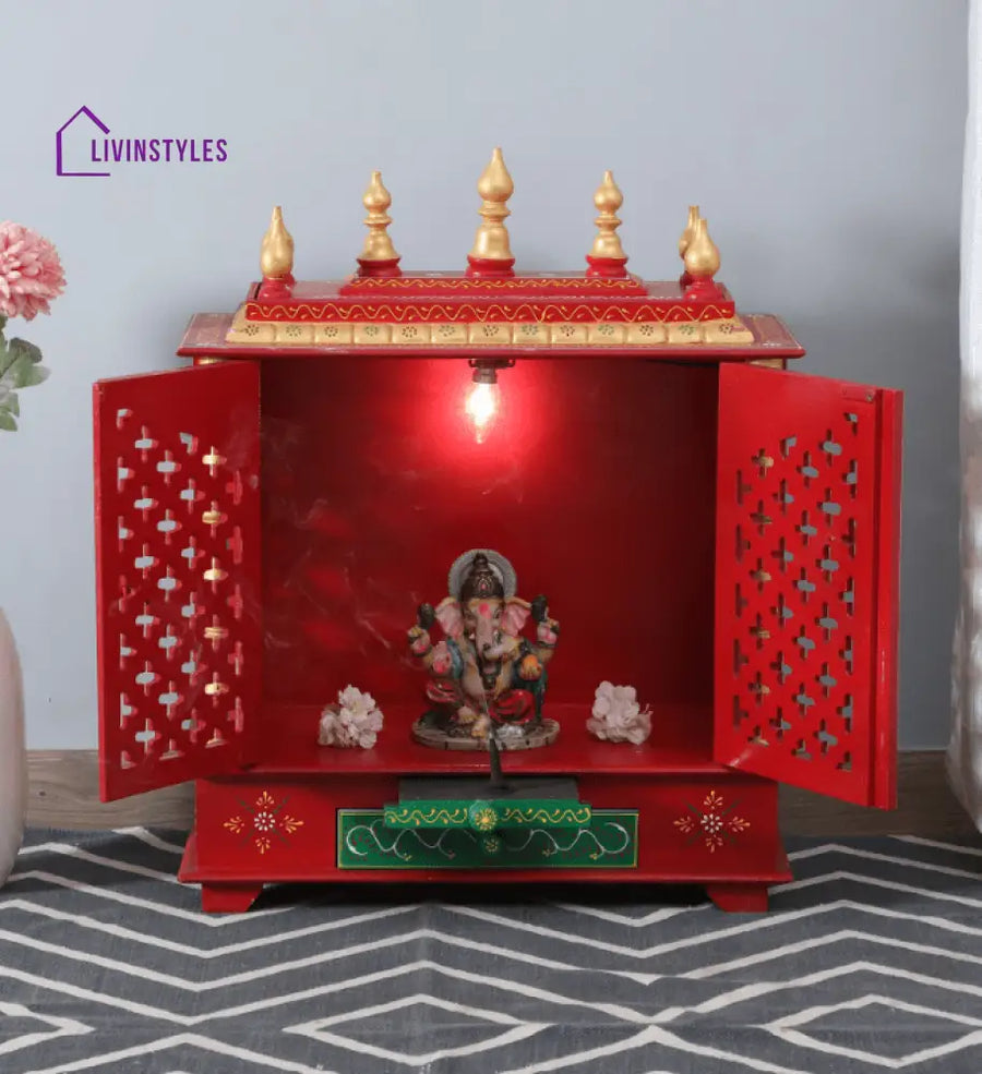 Multicolor Sheesham Wood & MDF Pooja Mandir With Door, - Ouch Cart 