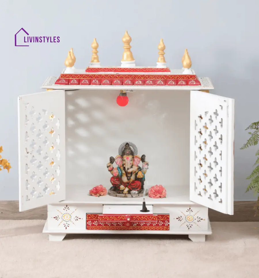 Multicolor Sheesham Wood & MDF Pooja Mandir With Door, - Ouch Cart 