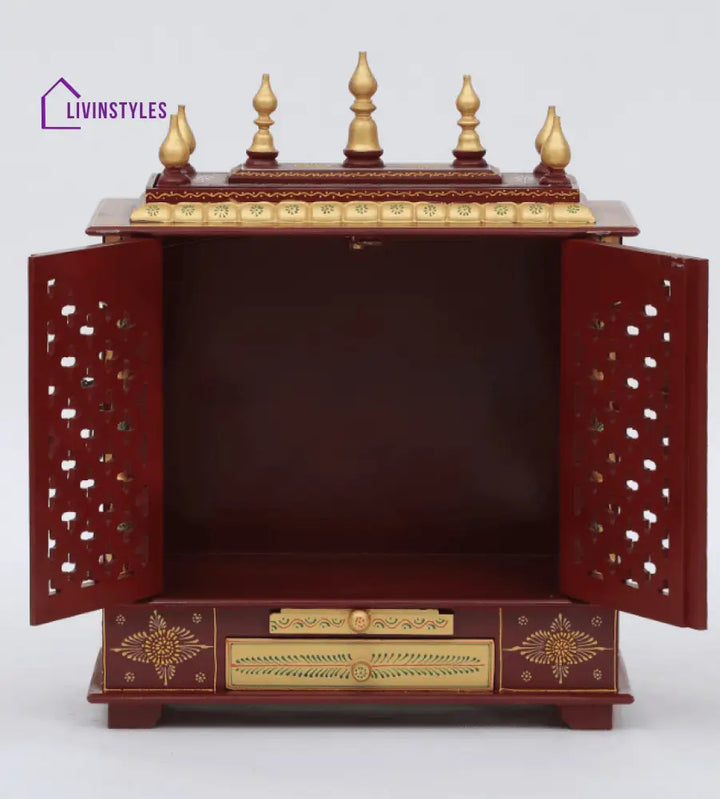 Multicolor Sheesham Wood & MDF Pooja Mandir With Door, - Ouch Cart 