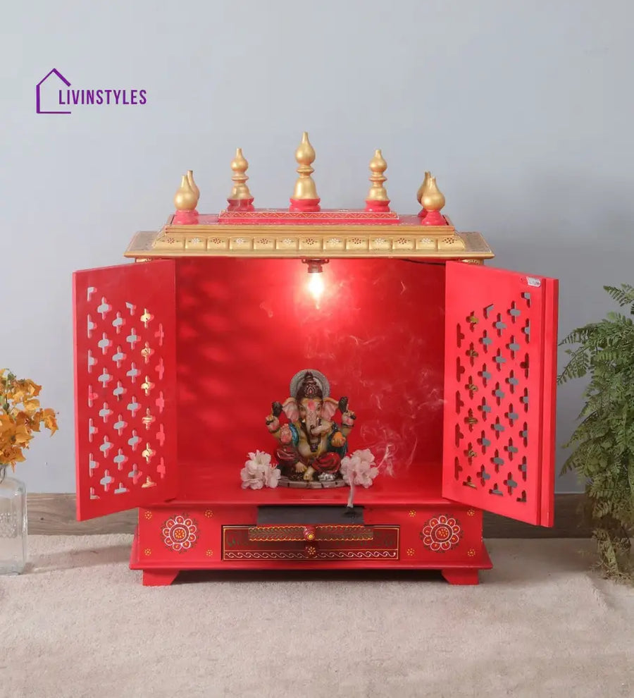 Multicolor Sheesham Wood & MDF Pooja Mandir With Door, - Ouch Cart 