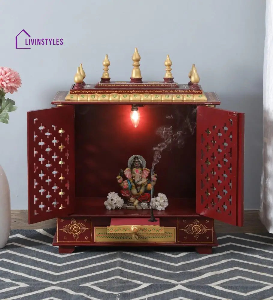 Multicolor Sheesham Wood & MDF Pooja Mandir With Door, - Ouch Cart 