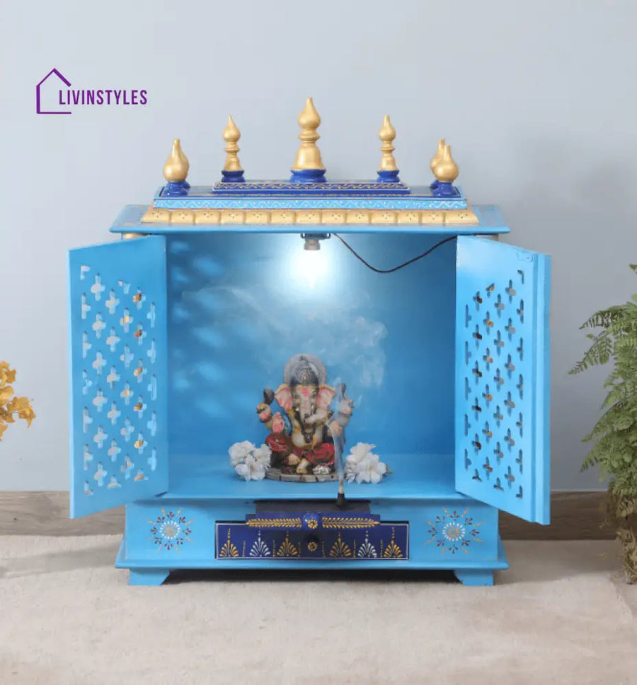 Multicolor Sheesham Wood & MDF Pooja Mandir With Door, - Ouch Cart 