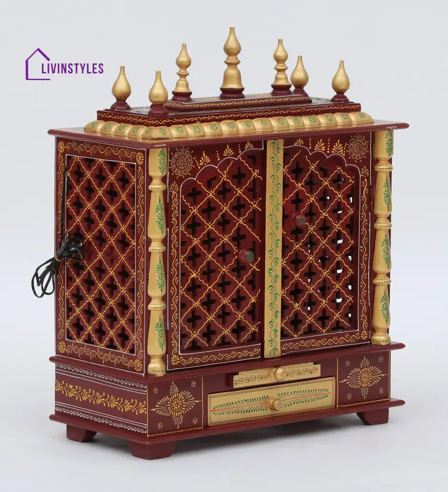 Multicolor Sheesham Wood & MDF Pooja Mandir With Door, - Ouch Cart 