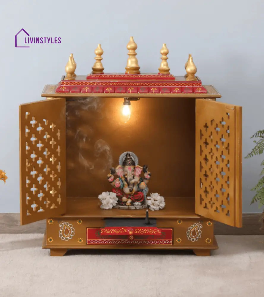 Multicolor Sheesham Wood & MDF Pooja Mandir With Door, - Ouch Cart 