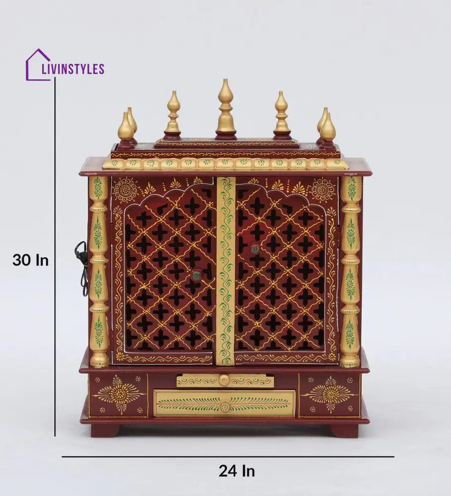 Multicolor Sheesham Wood & MDF Pooja Mandir With Door, - Ouch Cart 