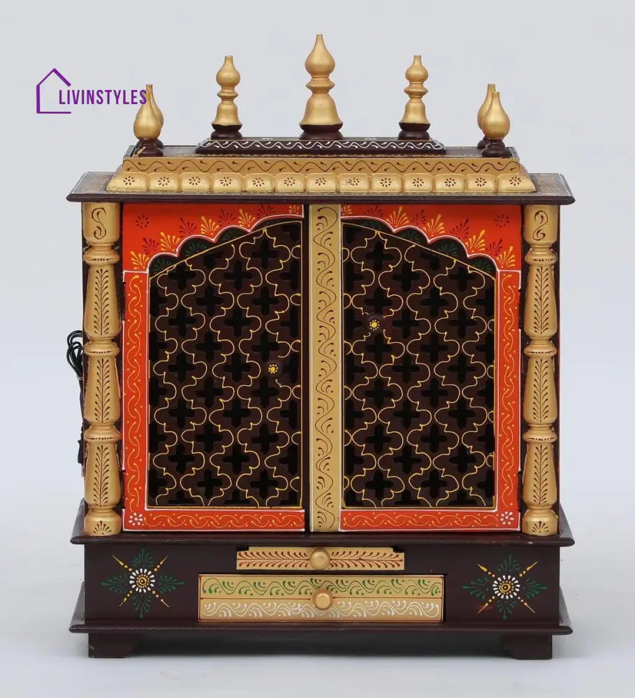 Multicolor Sheesham Wood & MDF Pooja Mandir With Door, - Ouch Cart 