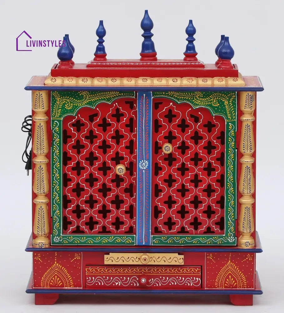 Multicolor Sheesham Wood & MDF Pooja Mandir With Door, - Ouch Cart 