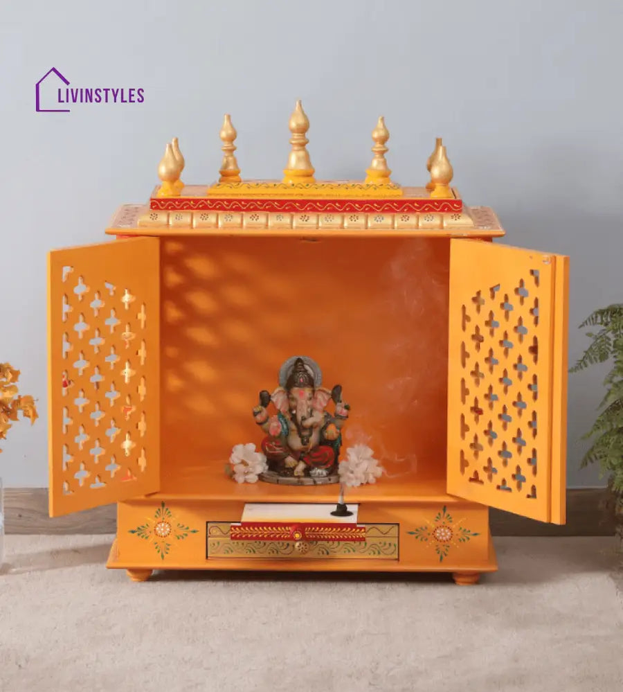 Multicolor Sheesham Wood & MDF Pooja Mandir With Door, - Ouch Cart 