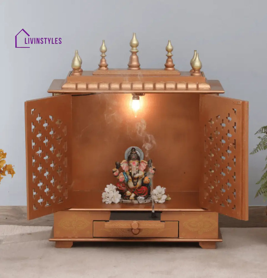 Multicolor Sheesham Wood & MDF Pooja Mandir With Door, - Ouch Cart 