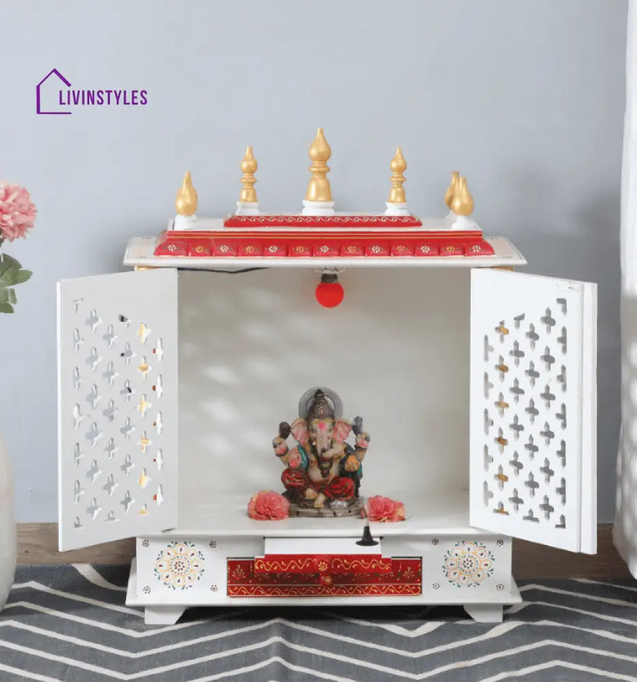 Multicolor Sheesham Wood & MDF Pooja Mandir With Door, - Ouch Cart 