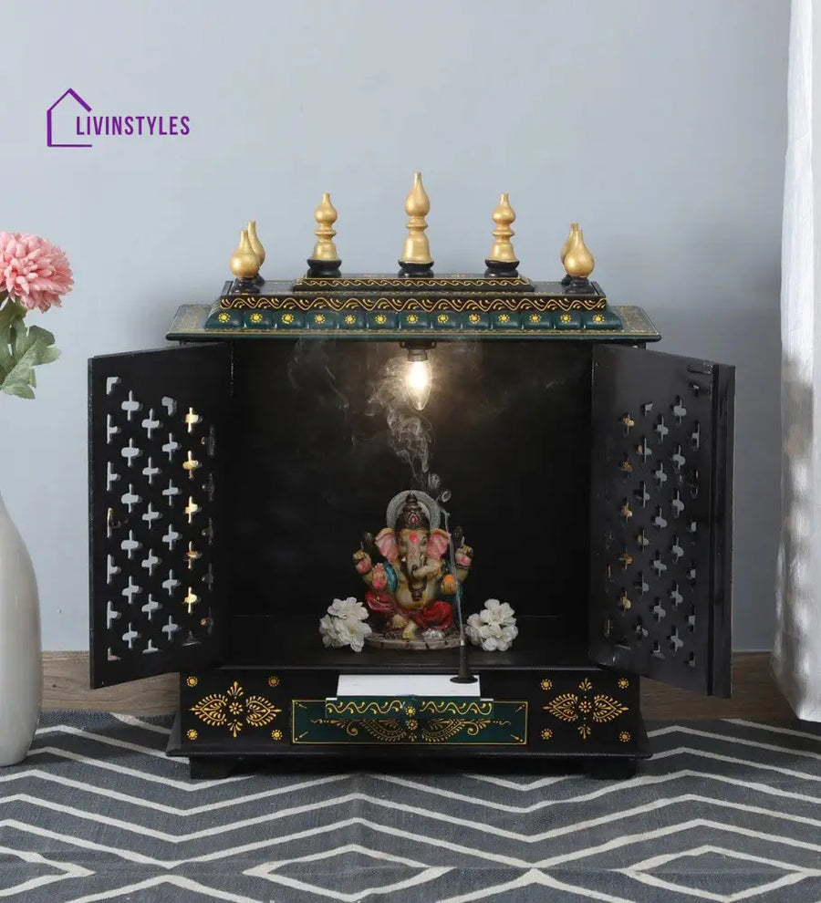 Multicolor Sheesham Wood & MDF Pooja Mandir With Door, - Ouch Cart 