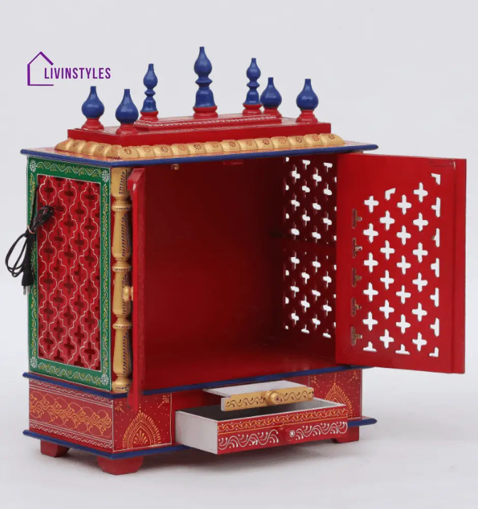 Multicolor Sheesham Wood & MDF Pooja Mandir With Door, - Ouch Cart 