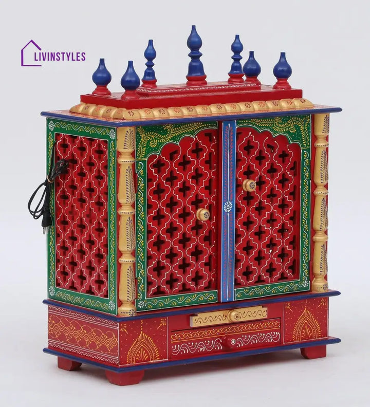 Multicolor Sheesham Wood & MDF Pooja Mandir With Door, - Ouch Cart 