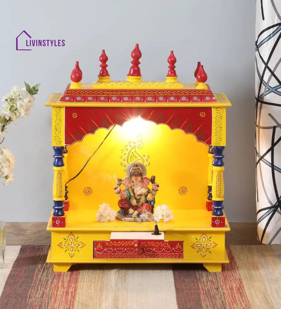 Multicolor Sheesham Wood & MDF Pooja Mandir Without Door, - Ouch Cart 