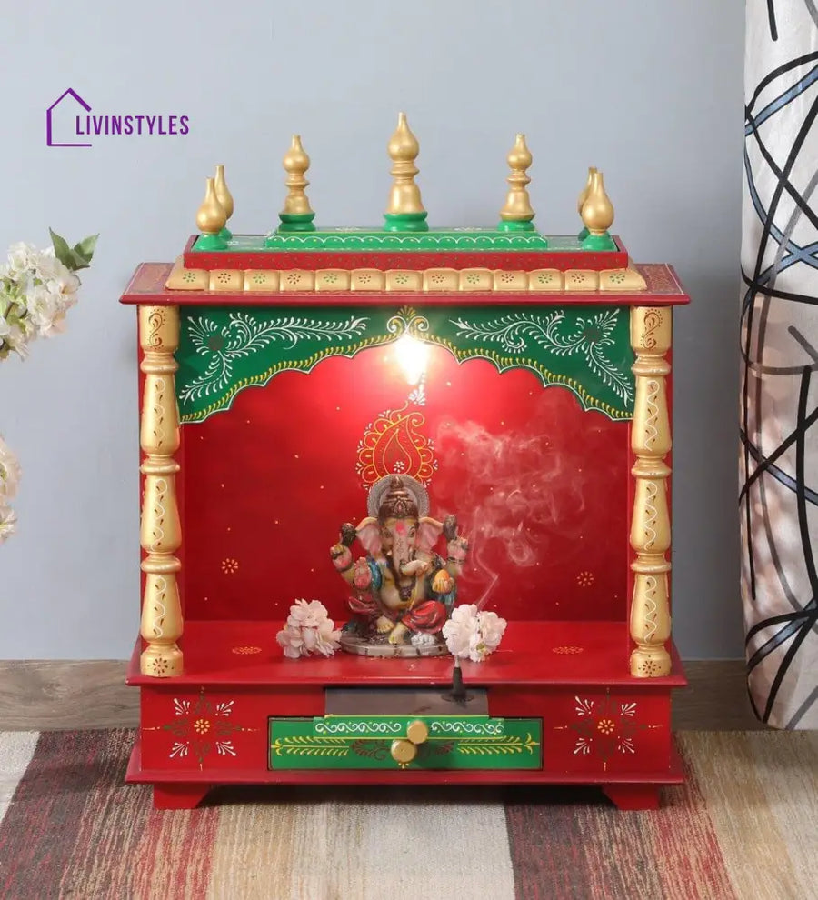 Multicolor Sheesham Wood & MDF Pooja Mandir Without Door, - Ouch Cart 