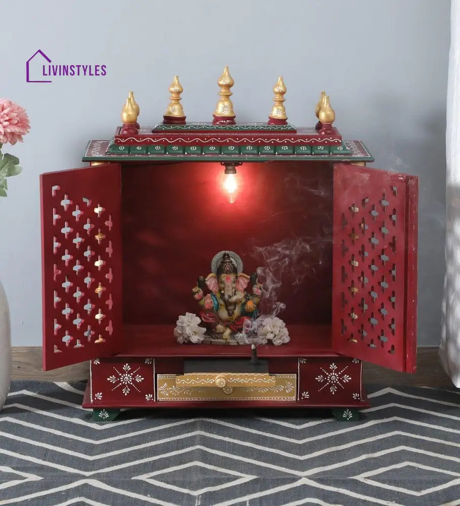 Multicolor Sheesham Wood & MDF Pooja Mandir Without Door, - Ouch Cart 