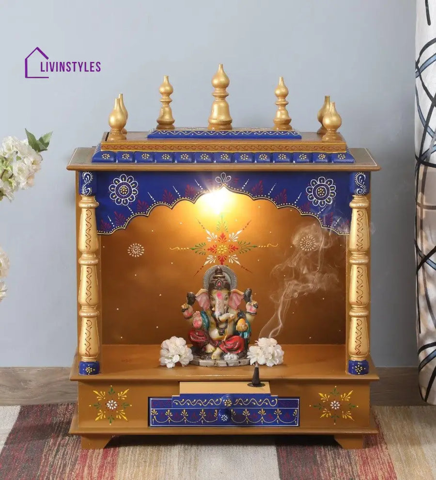 Multicolor Sheesham Wood & MDF Pooja Mandir Without Door, - Ouch Cart 