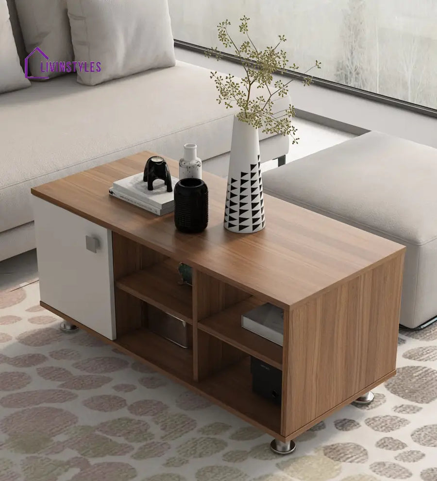 Nakul Coffee Table in Wooden Finish and White Finish