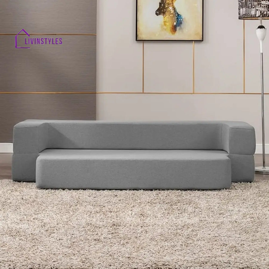 Namrata Light Grey Premium Velvet 3 Seater Fabric Sofa Cum Bed