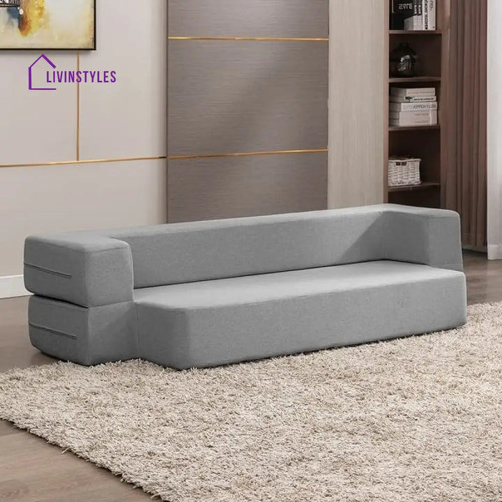 Namrata Light Grey Premium Velvet 3 Seater Fabric Sofa Cum Bed