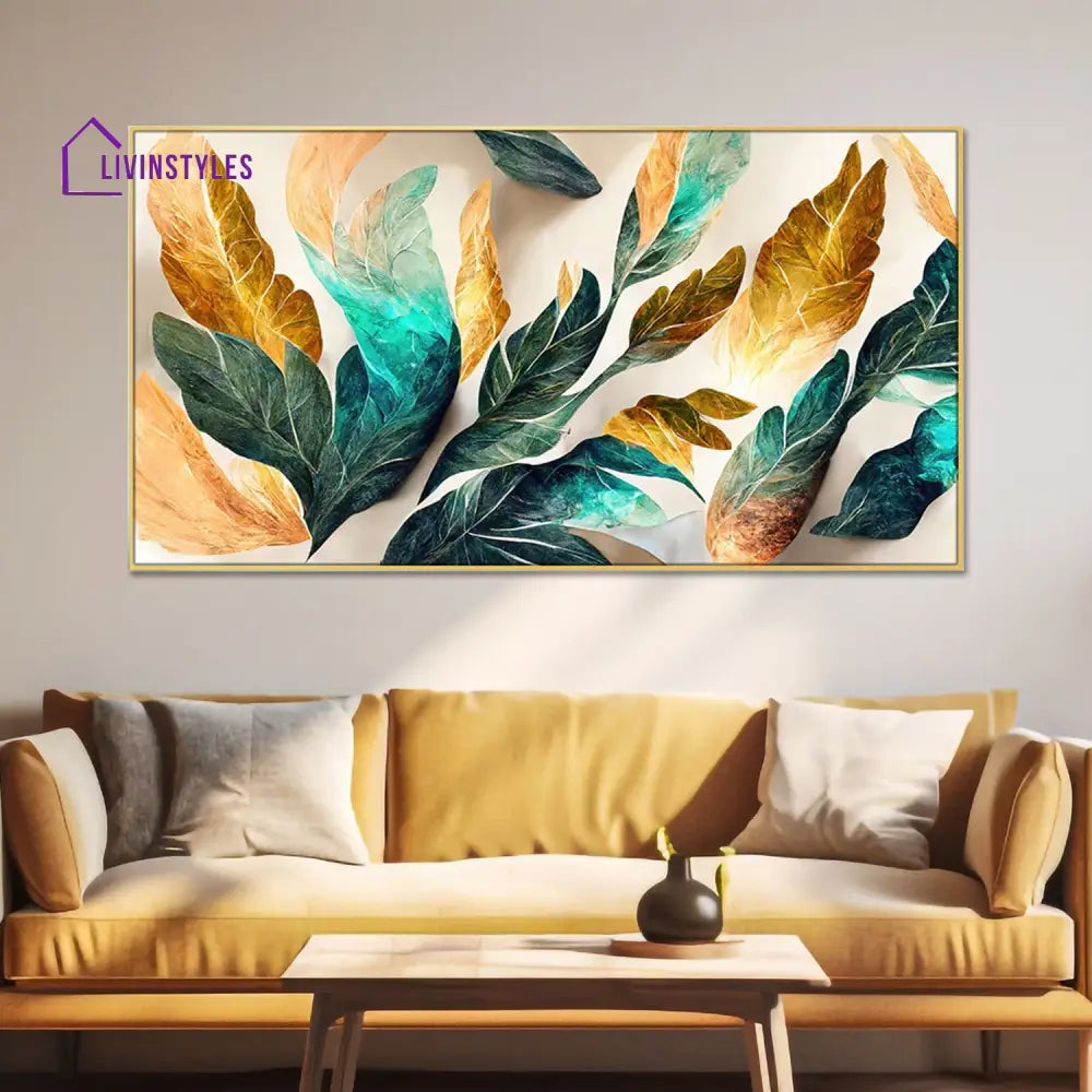 Nature-Inspired Gold Green Canvas Art Wall Painting