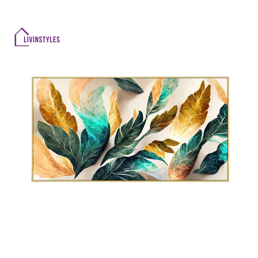 Nature-Inspired Gold Green Canvas Art Wall Painting