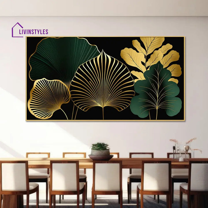 Nature-Inspired Green And Gold Wall Painting