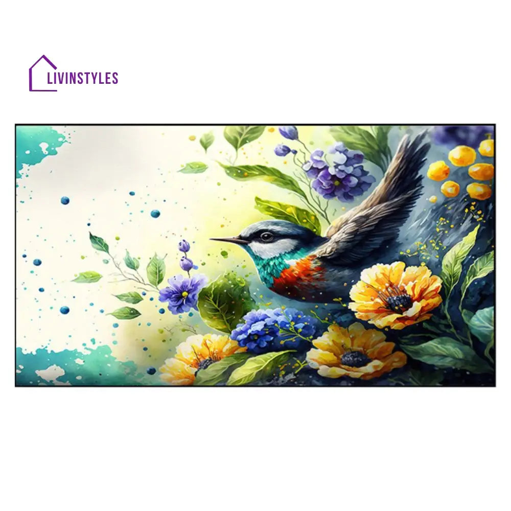 Nature’s Beauty: Bird And Flowers Wall Painting