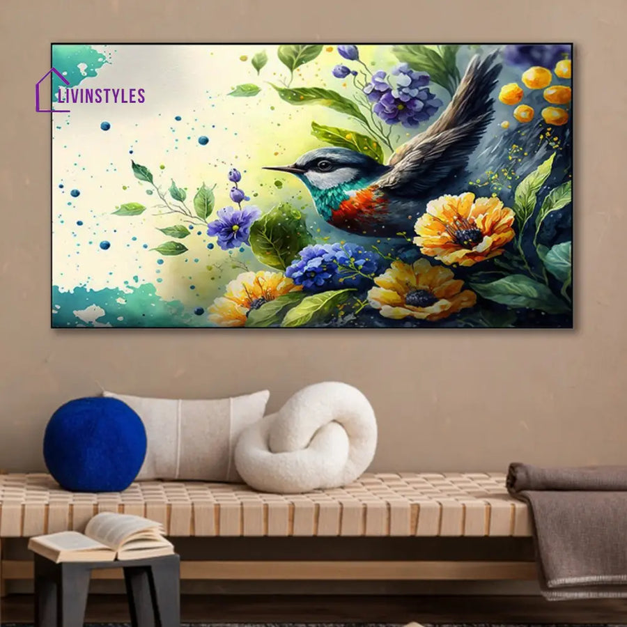 Nature’s Beauty: Bird And Flowers Wall Painting