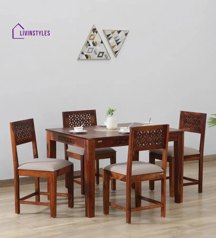 Naum Sheesham Wood 4 Seater Dining Set In Honey Finish Dinning Set