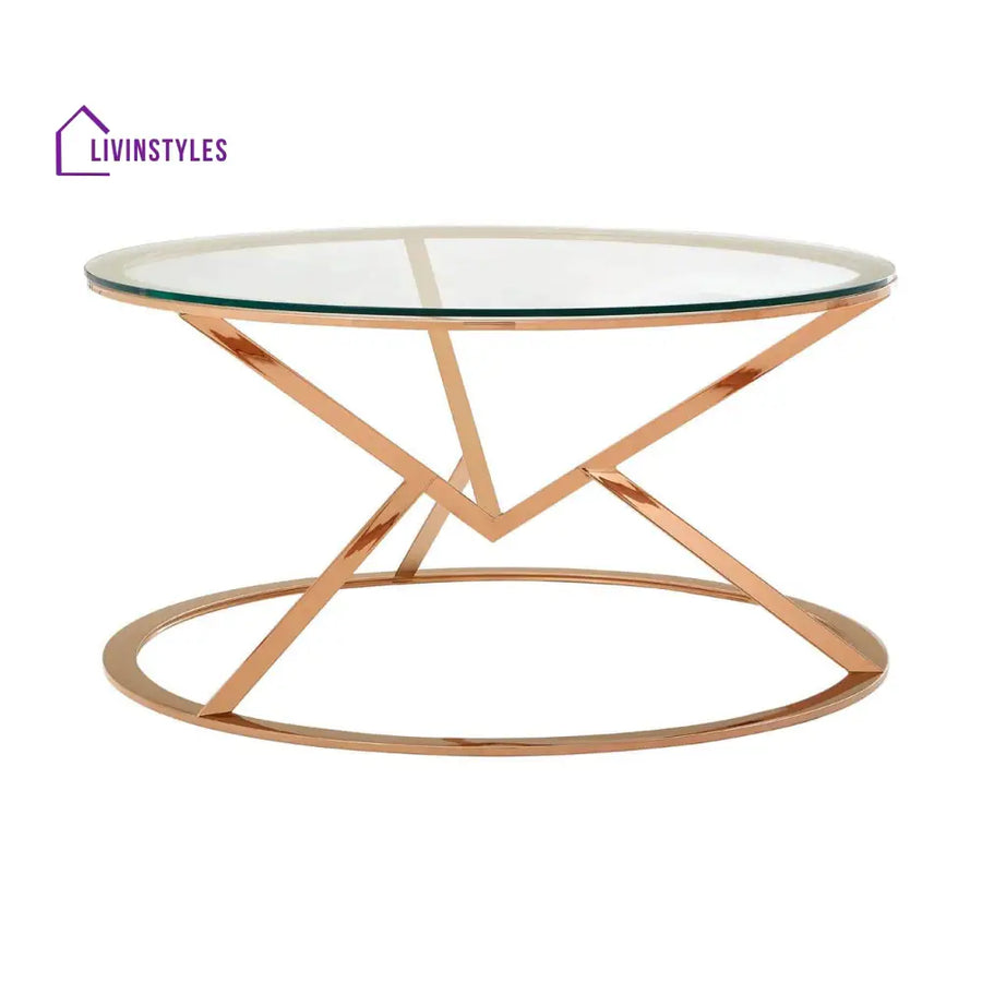 Neha Corseted Round Rose Gold Coffee Table Living