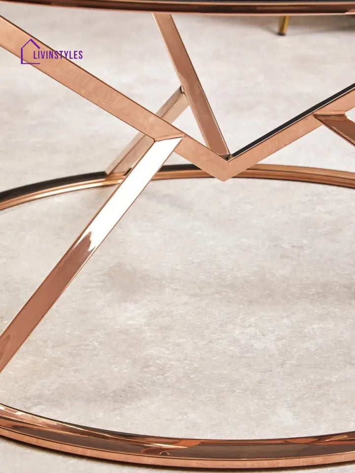 Neha Corseted Round Rose Gold Coffee Table Living