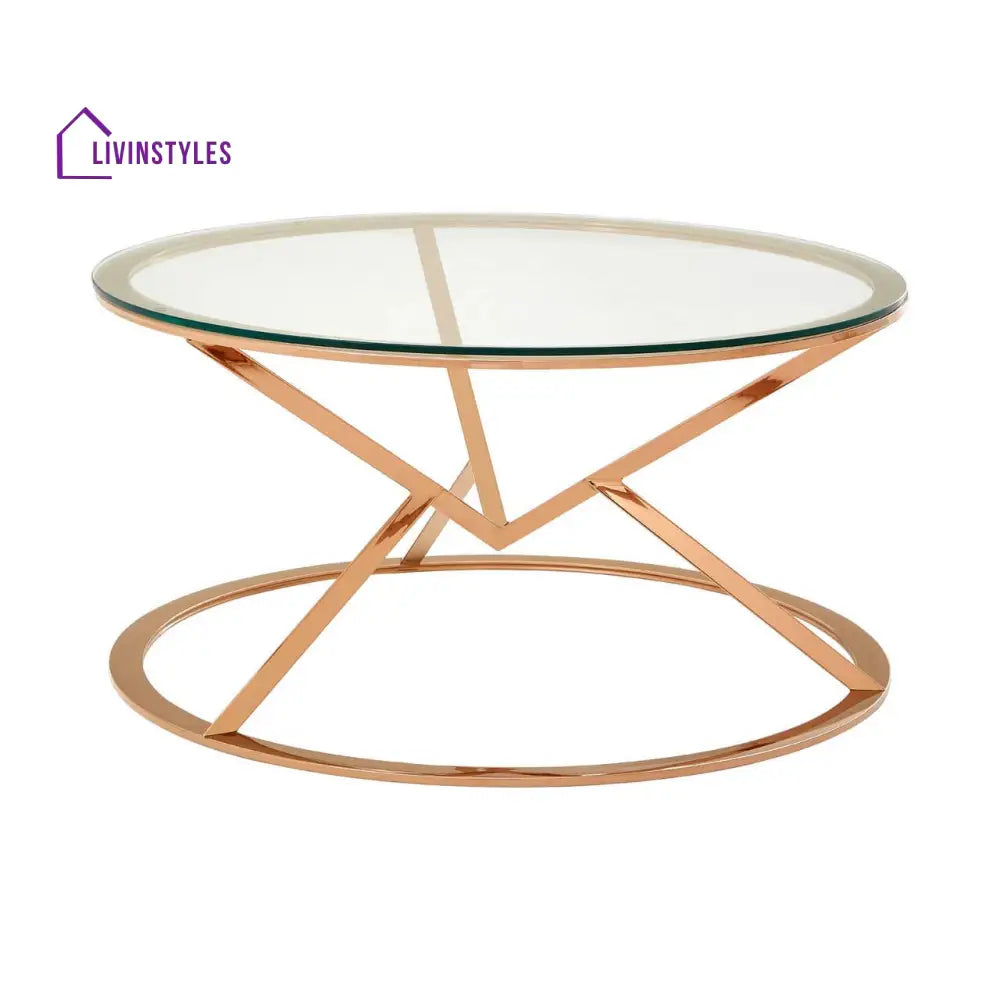 Neha Corseted Round Rose Gold Coffee Table Living