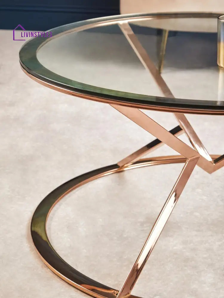 Neha Corseted Round Rose Gold Coffee Table Living