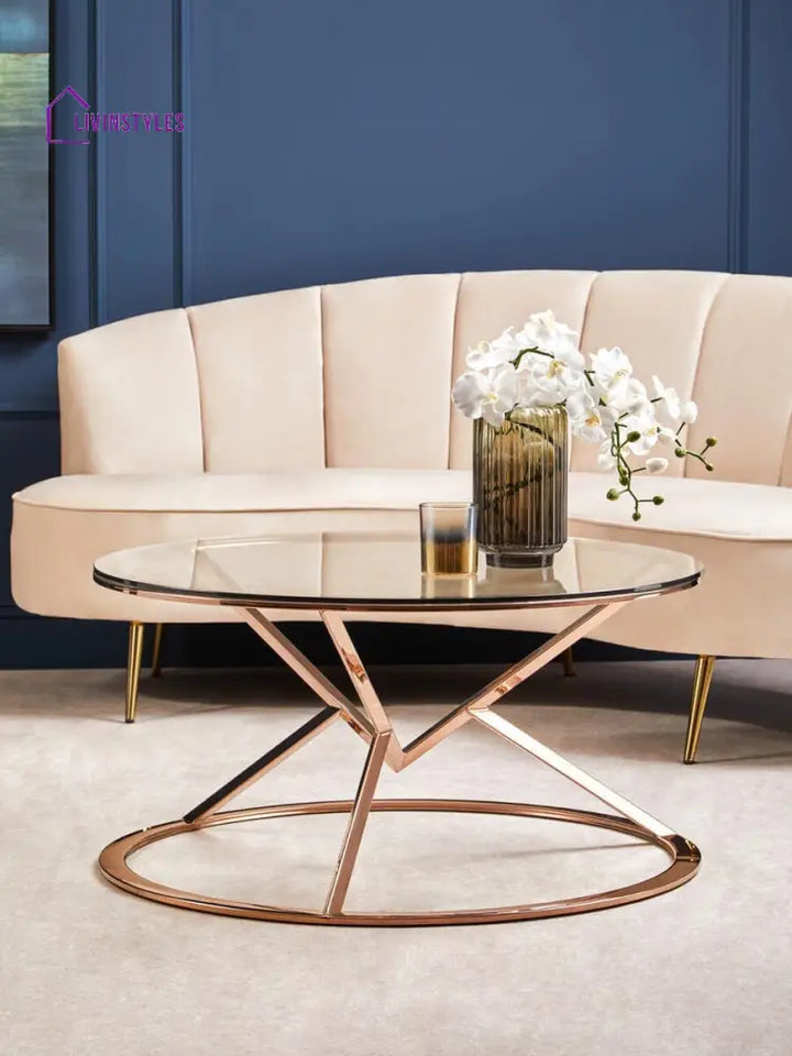 Neha Corseted Round Rose Gold Coffee Table Living