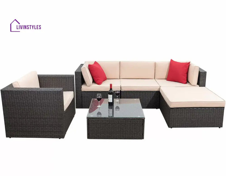 Nesiya Outdoor Sofa Set 5 Seater And 1 Center Table (Dark Brown) Sets