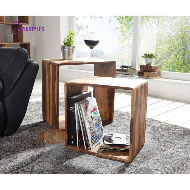 Nested Cube - Side Table Honey Finish