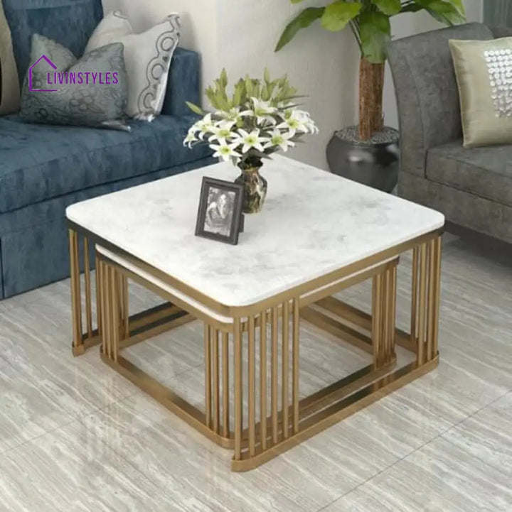 Nexus Square Metal And Marble Coffee Table Set Tables