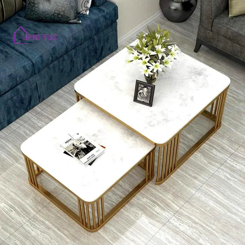 Nexus Square Metal And Marble Coffee Table Set Tables