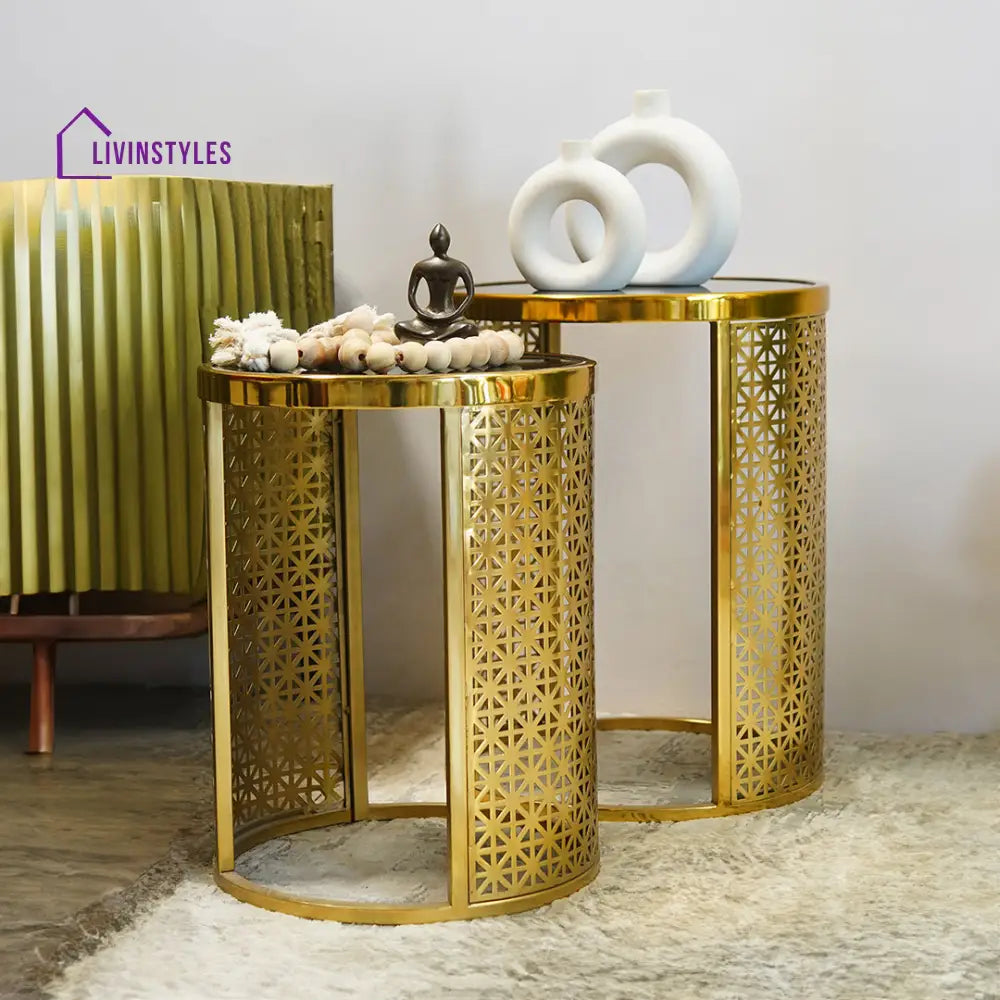 Nidhi Metal And Glass Top Side Tables - Set Of 2