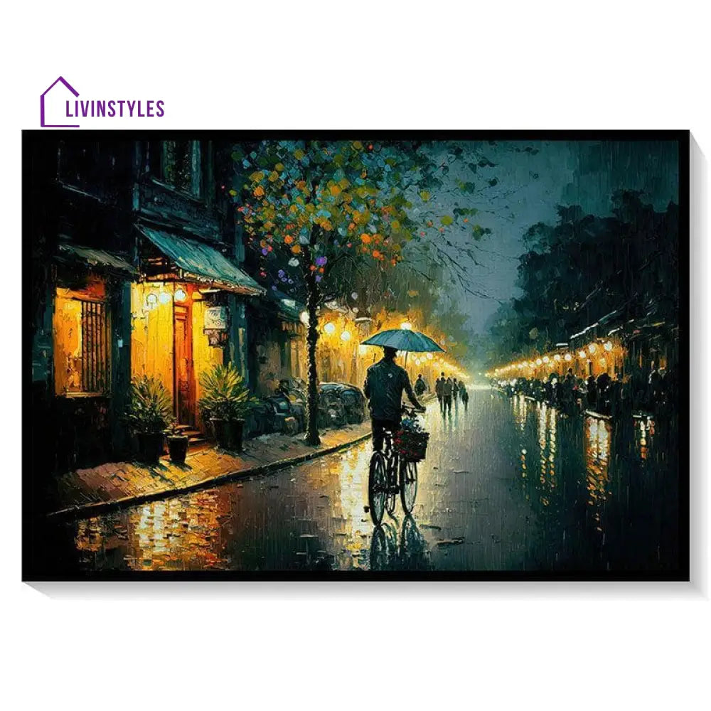 Night Time In Vietnam Wall Painting - Black Frame Art & Paintings