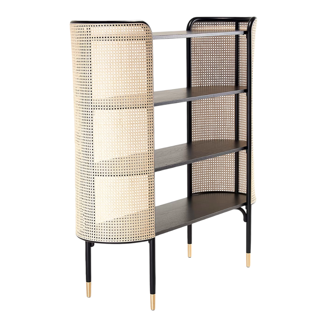 Kapiton Rattan Bookshelf Black Mango Wood & Rattan