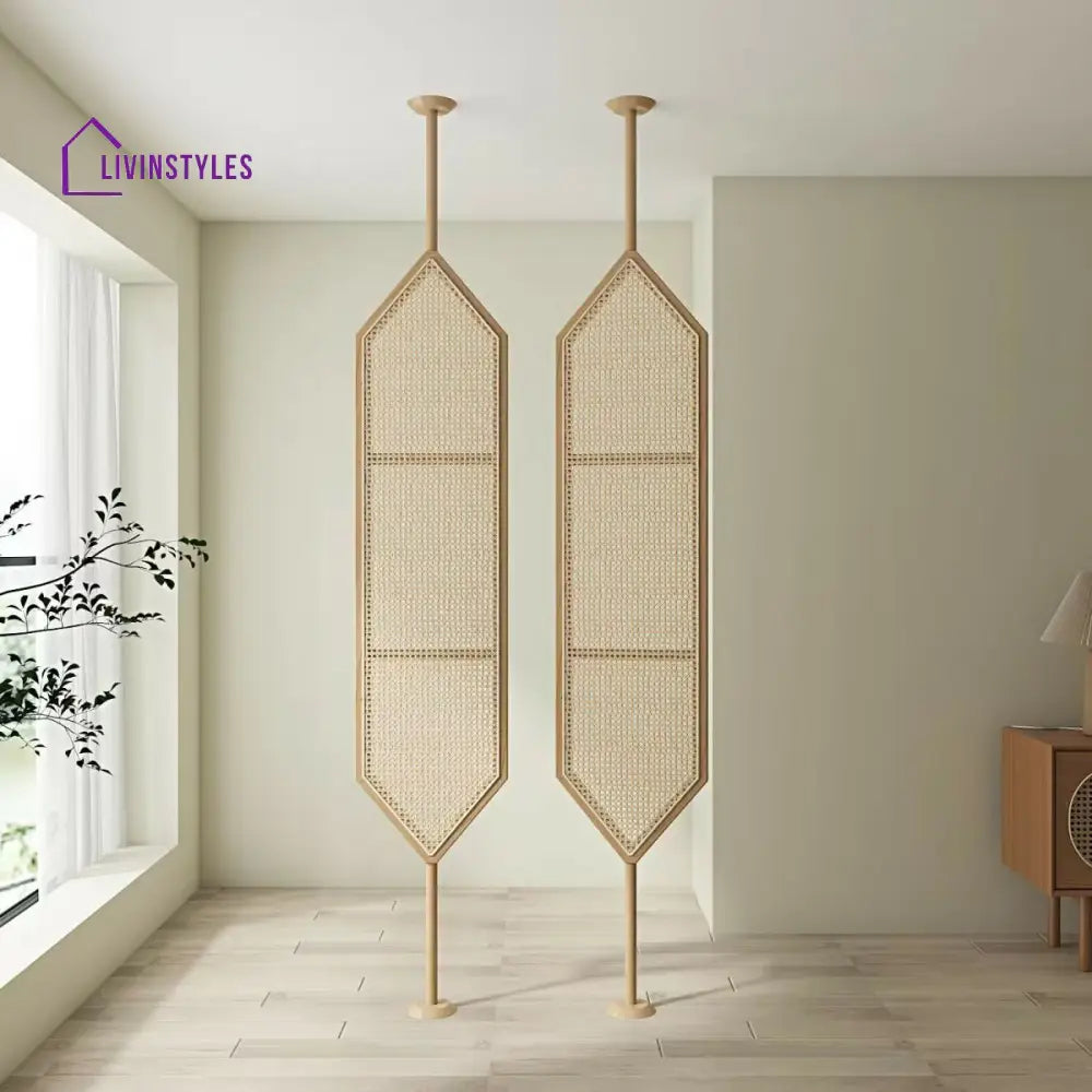 Noa Wooden and Cane Weaving Room Partition for Living Room