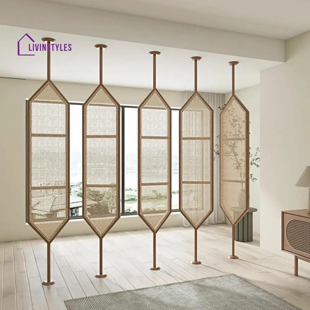 Noa Wooden and Cane Weaving Room Partition for Living Room