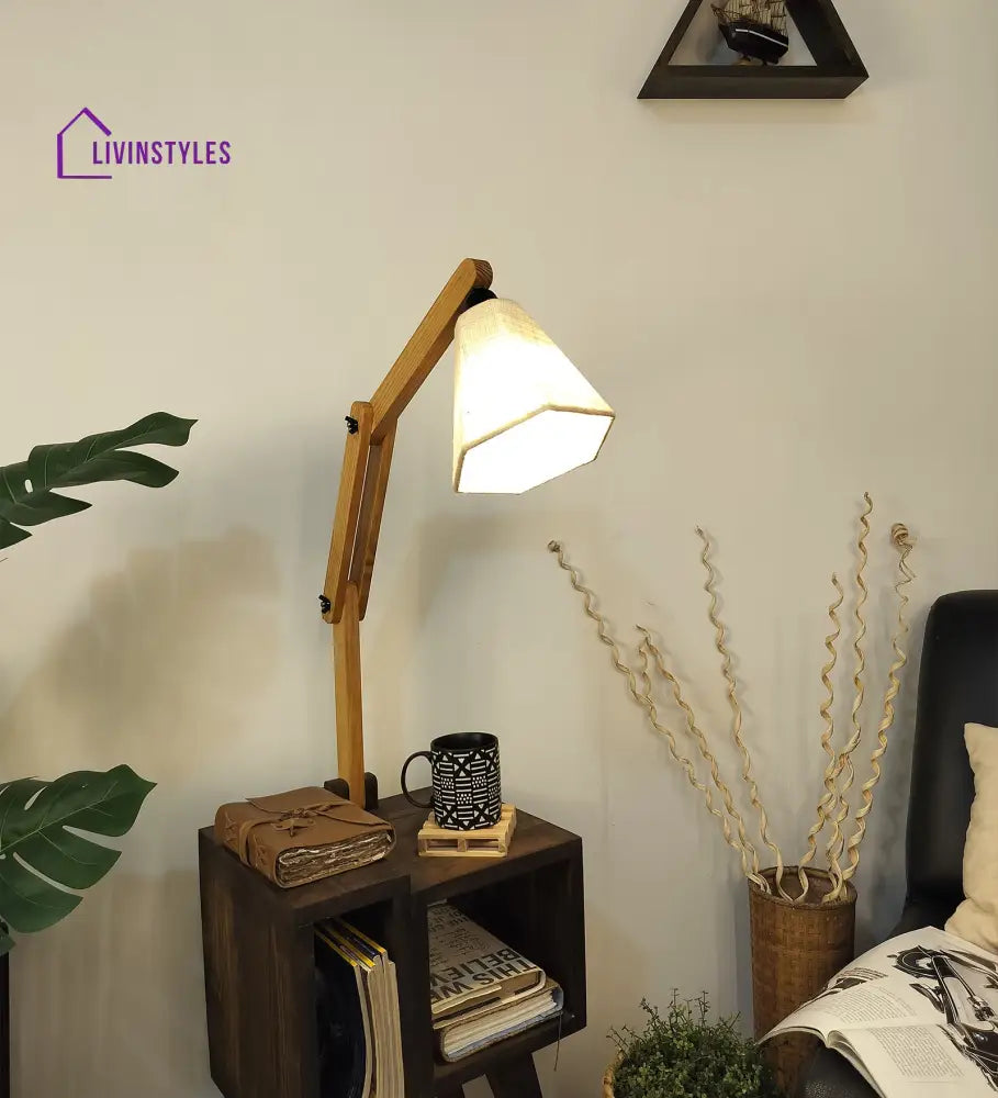 Noel Wooden Floor Lamp With Brown Base And Jute Fabric Lampshade Lamps