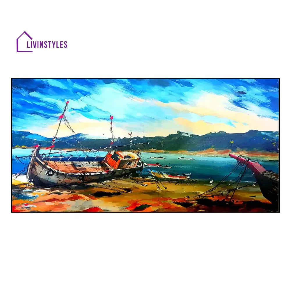 Nostalgic Shoreline Boat Canvas Art Wall Painting