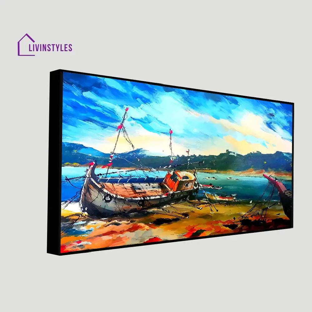 Nostalgic Shoreline Boat Canvas Art Wall Painting