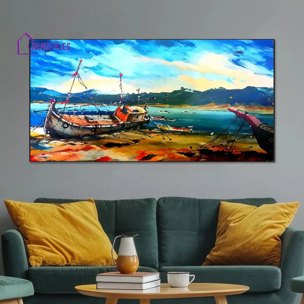 Nostalgic Shoreline Boat Canvas Art Wall Painting