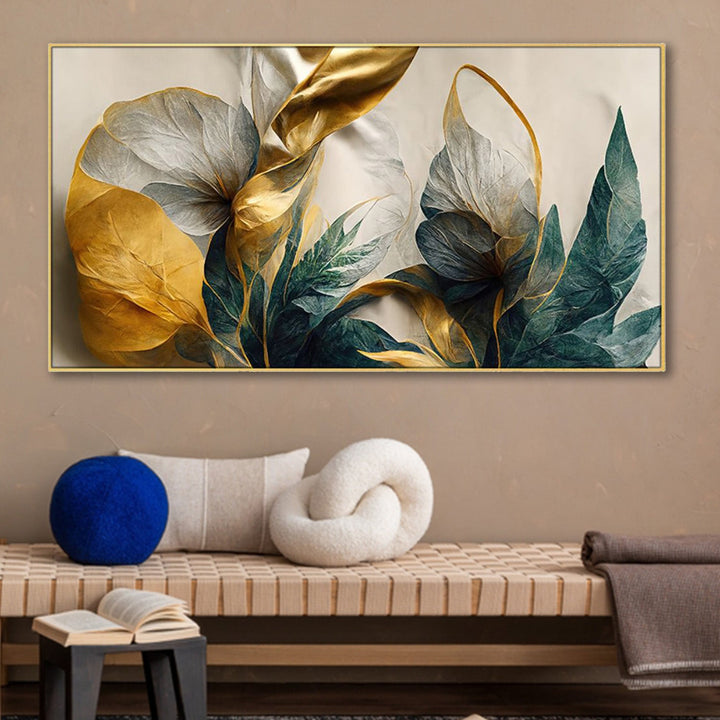 Gold Leaf Flowers on Canvas Wall Painting